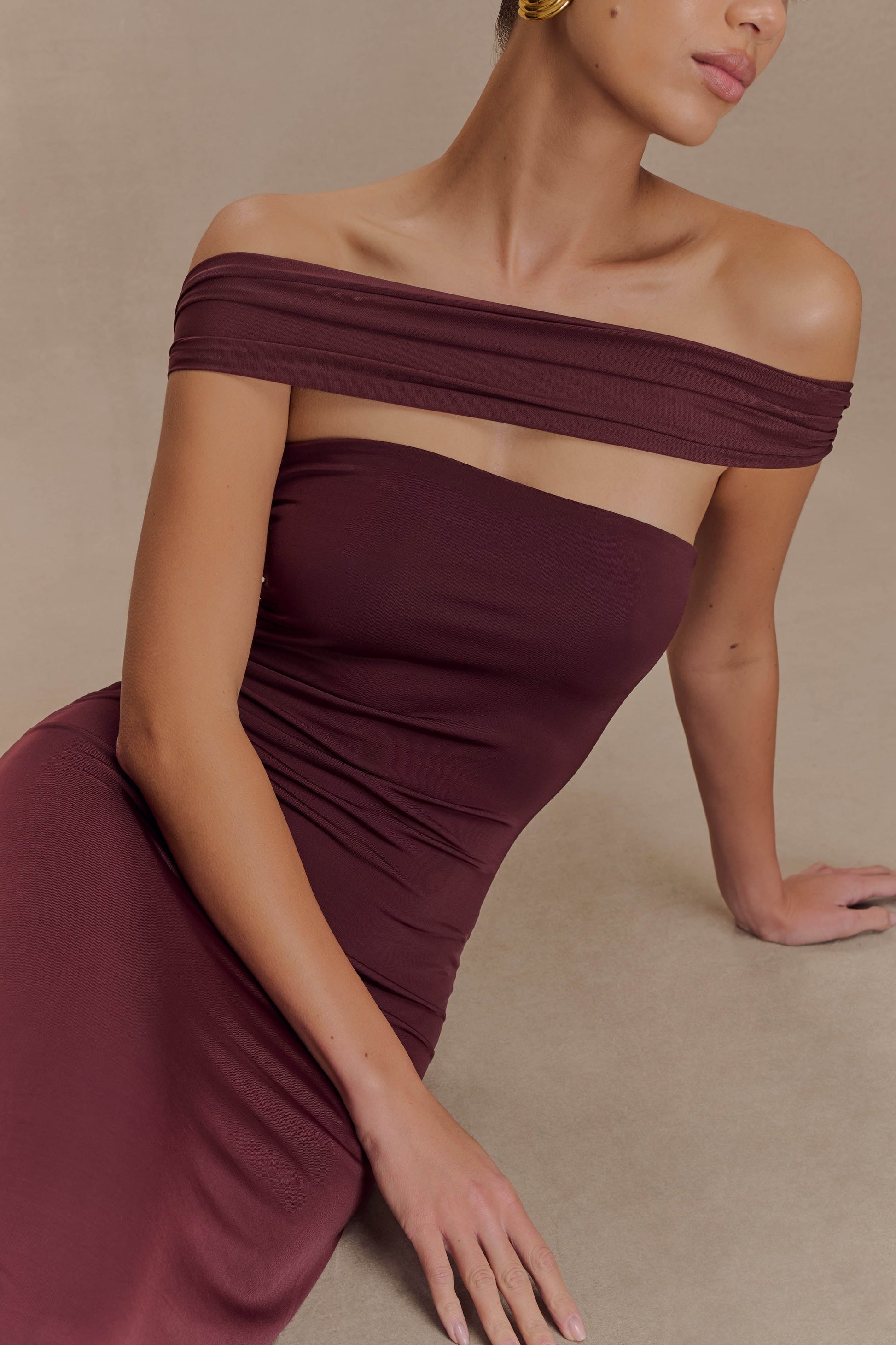 Robe longue fendue bordeaux