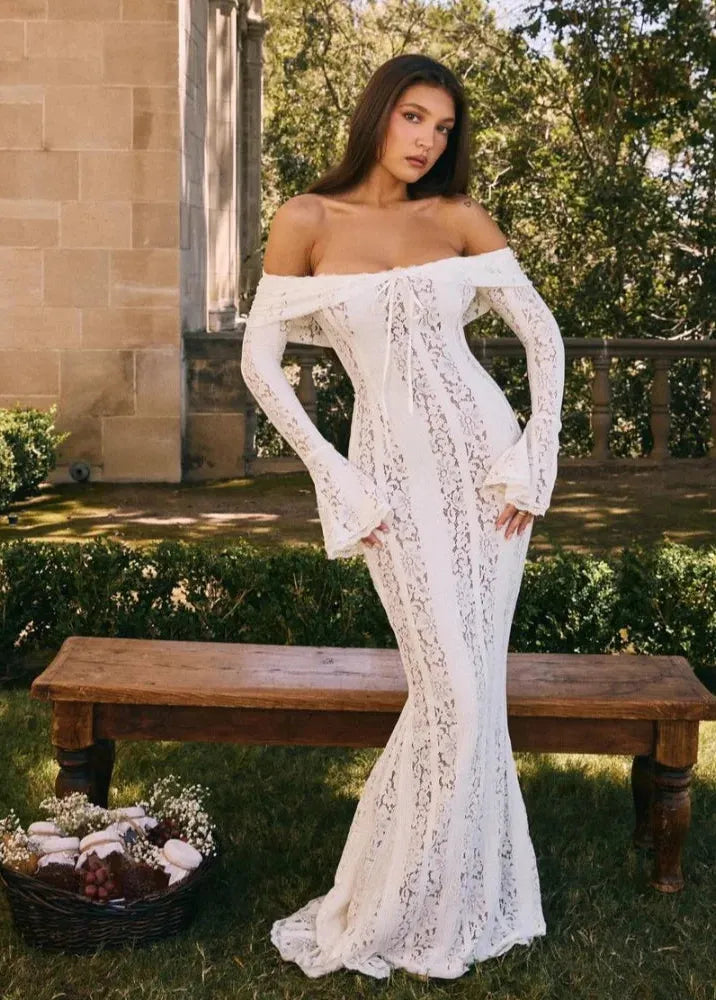 Robe blanche longue dentelle-Robe Parfaite