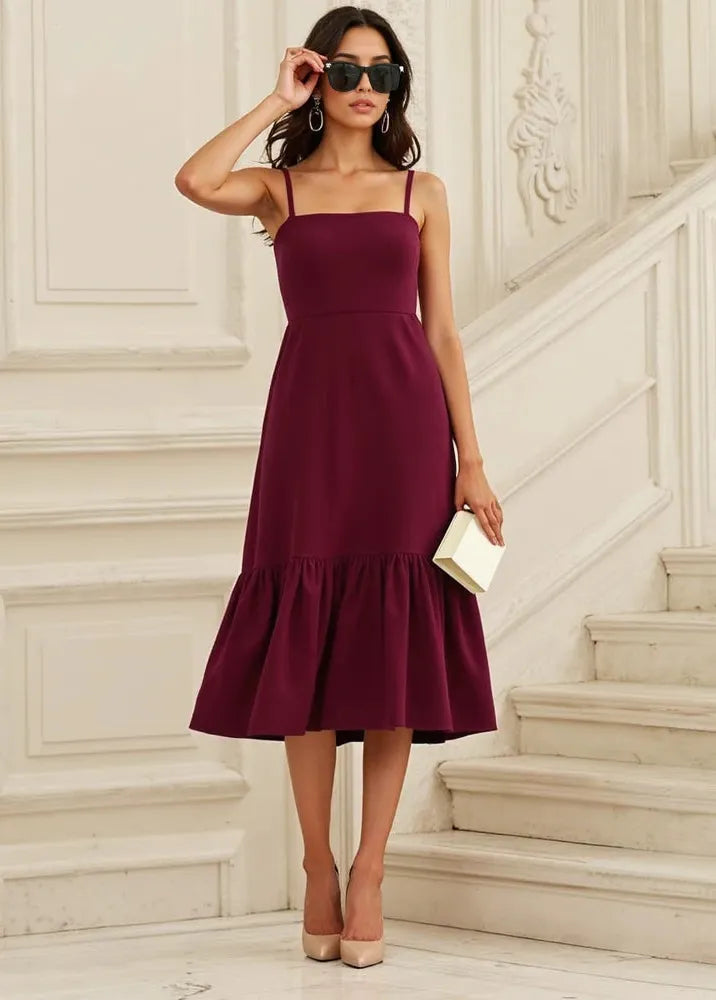 Robe bordeaux mi longue