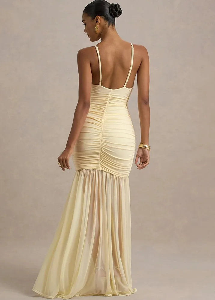 Robe de soirée jaune drapée