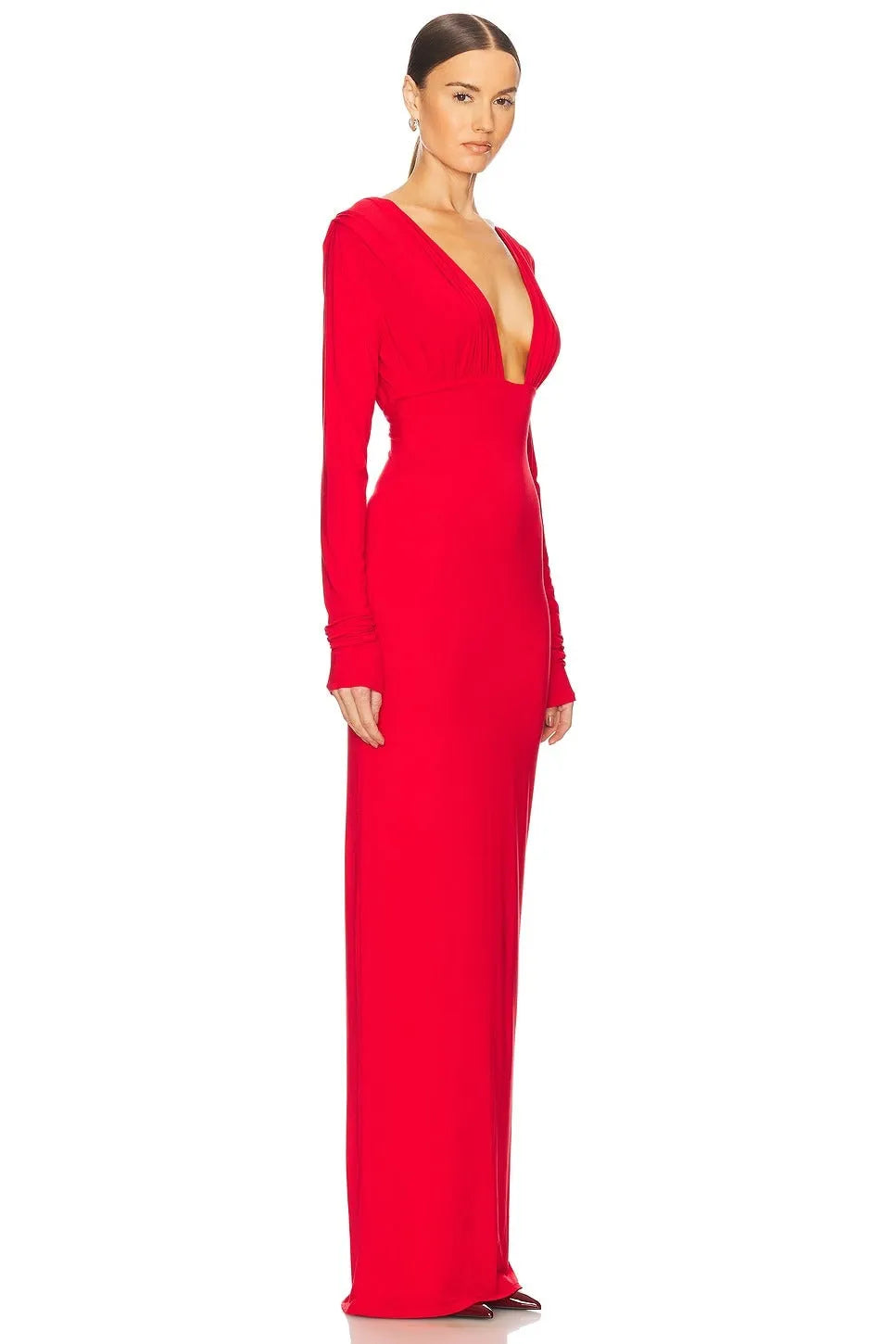 Robe décolleté plongeant rouge