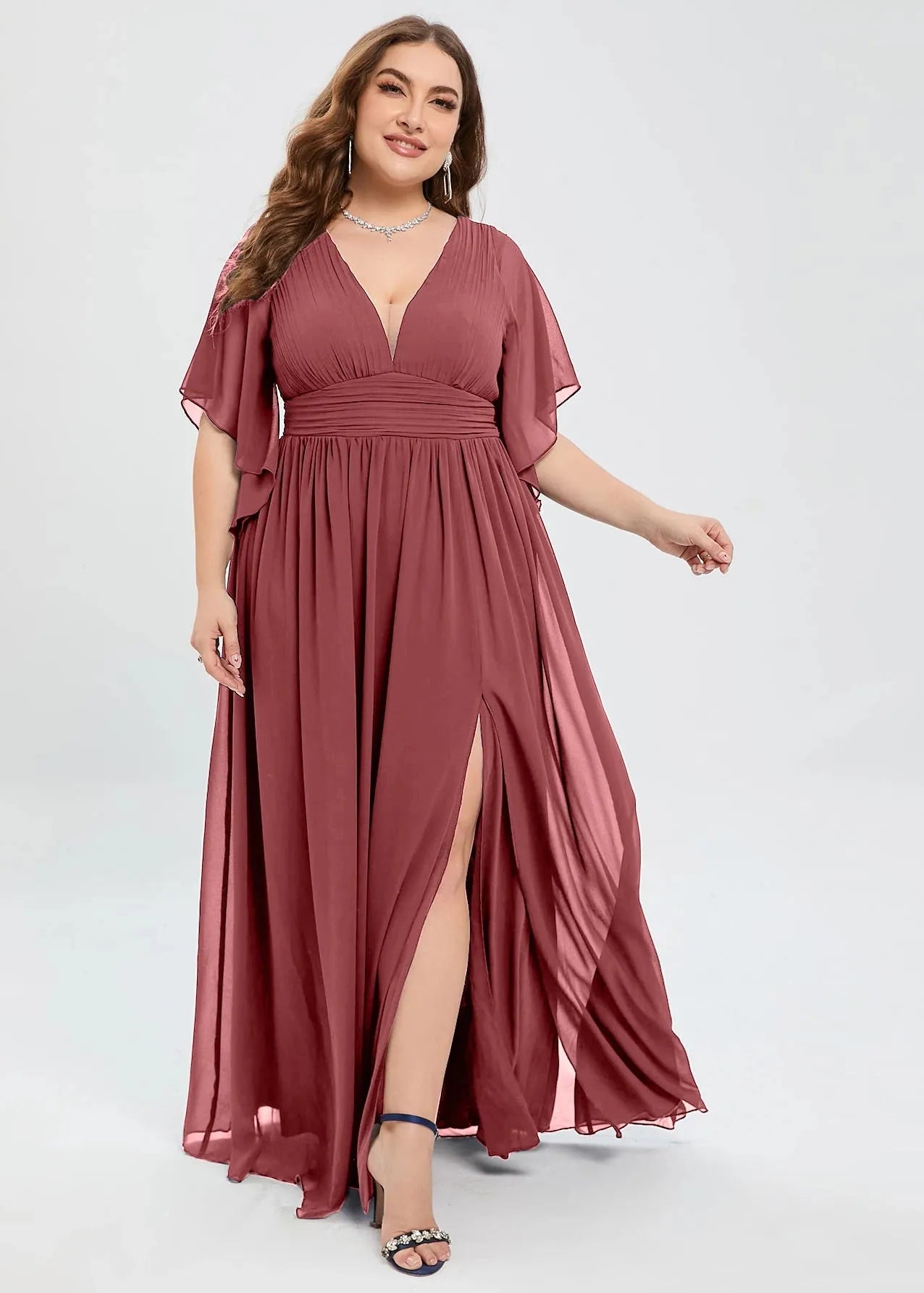 Robe demoiselle d'honneur rose grande taille