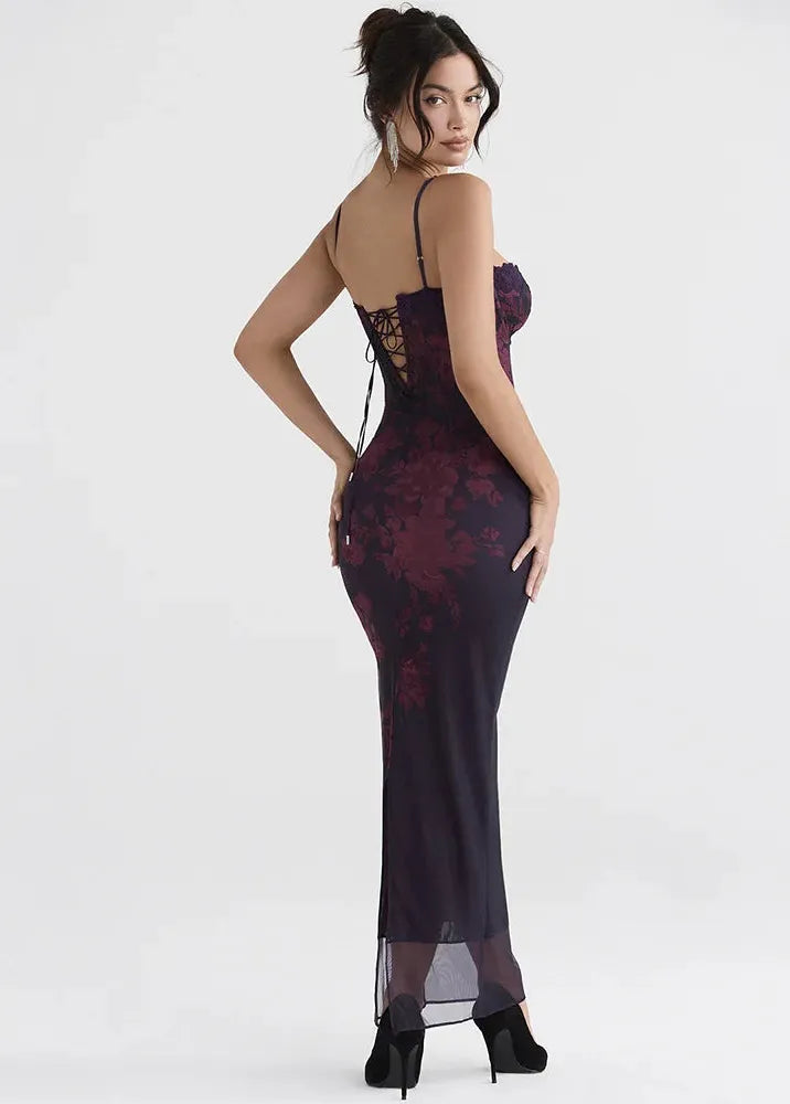 Robe en mesh longue fleurie