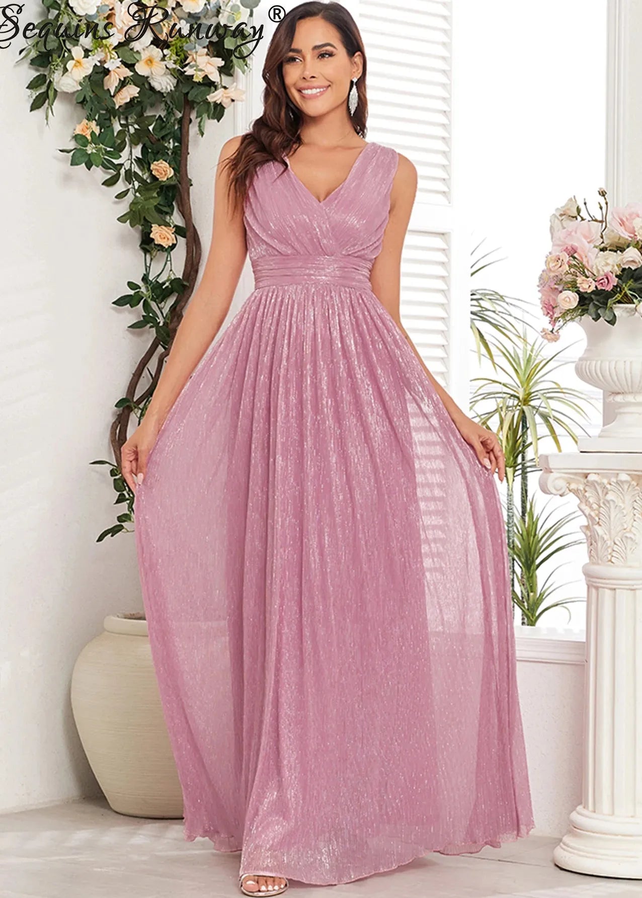 Robe en mousseline rose
