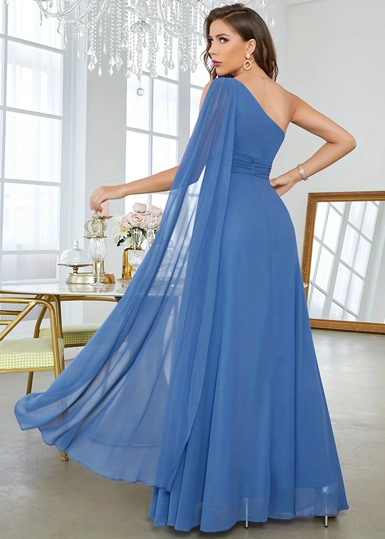 Robe longue mousseline bleu