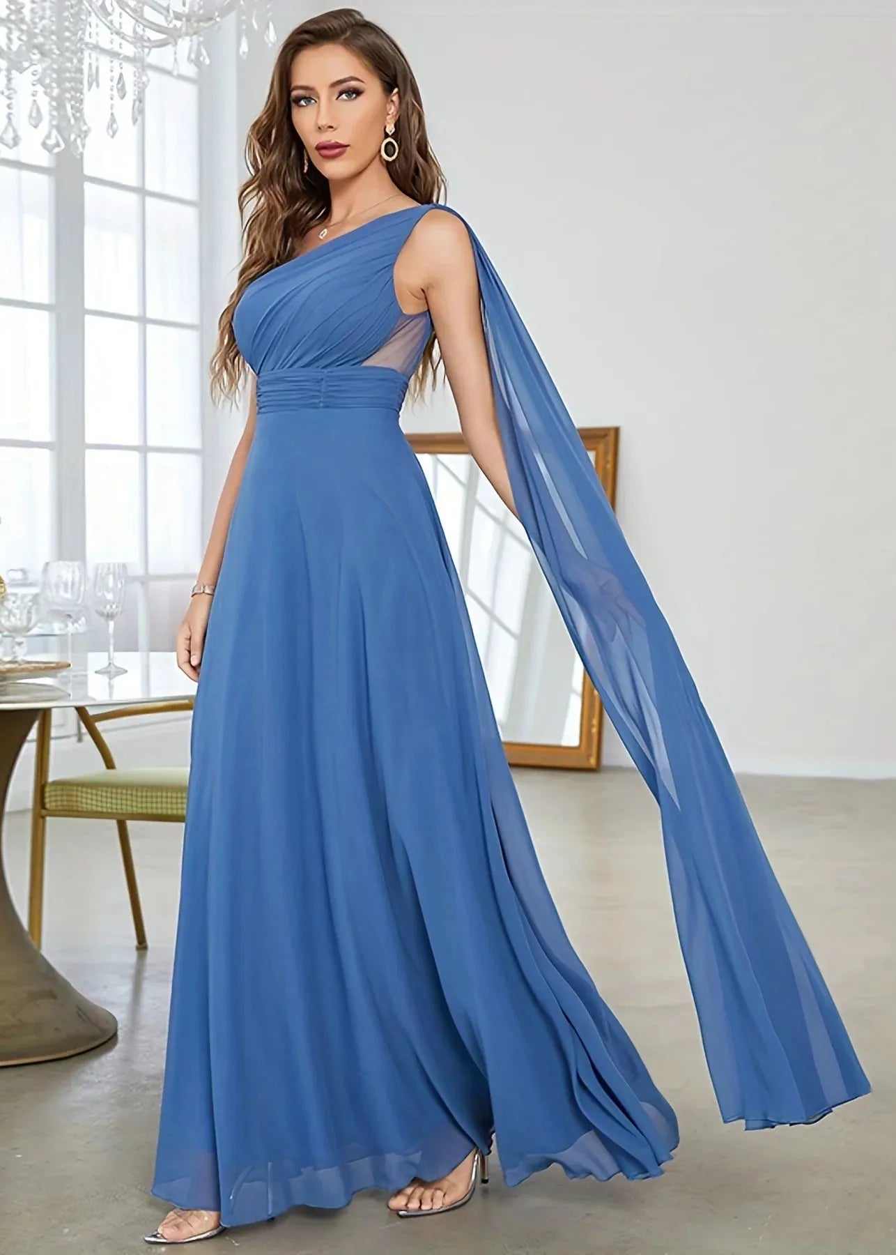 Robe longue mousseline bleu