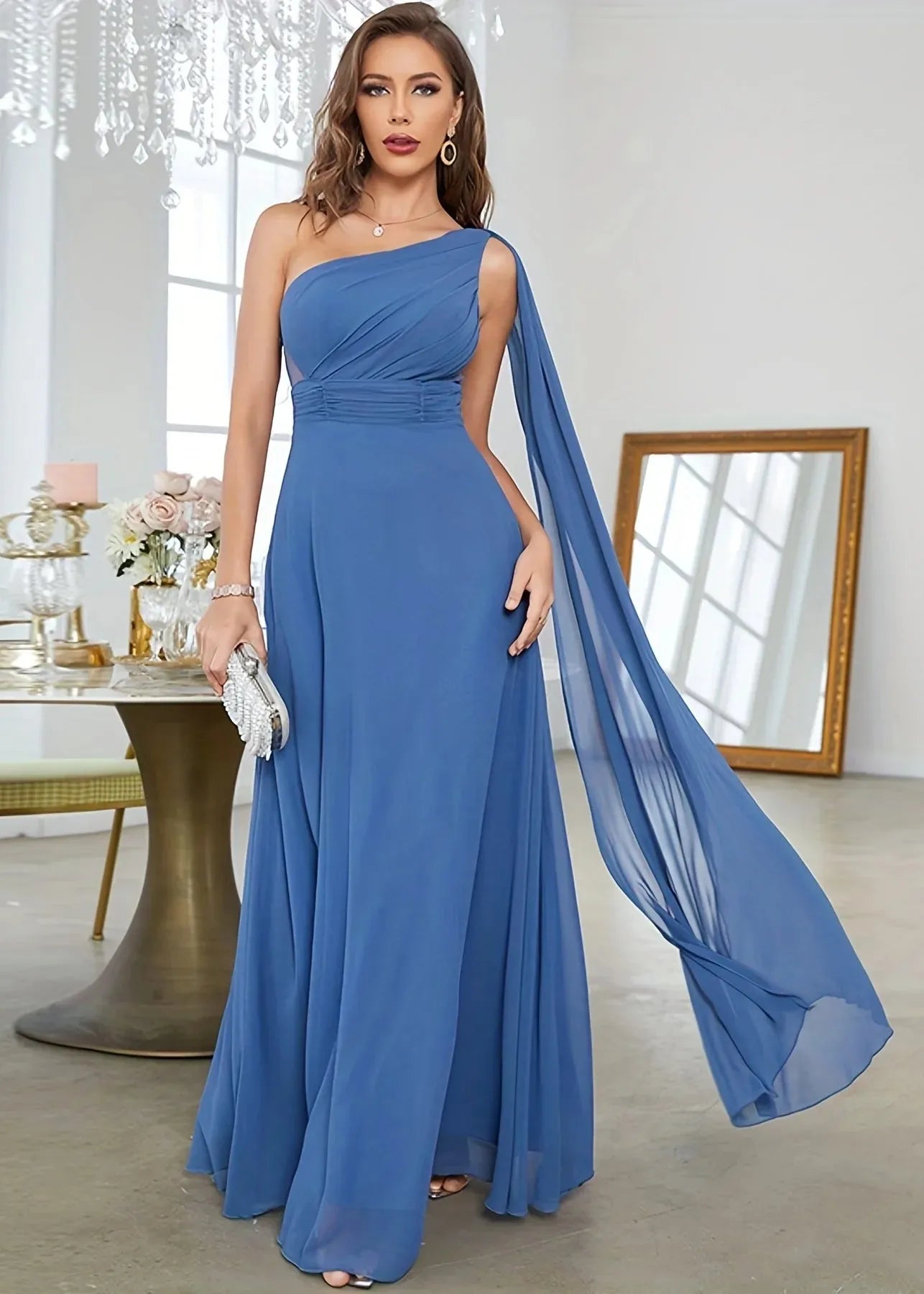Robe longue mousseline bleu