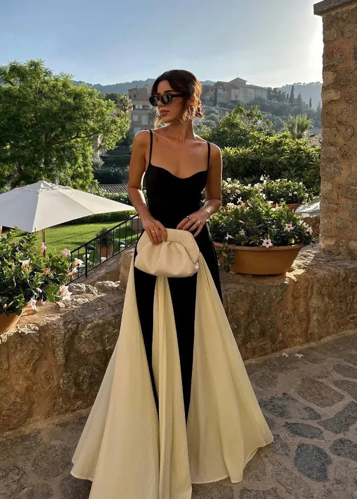 Robe longue noire et blanche chic-Robe Parfaite