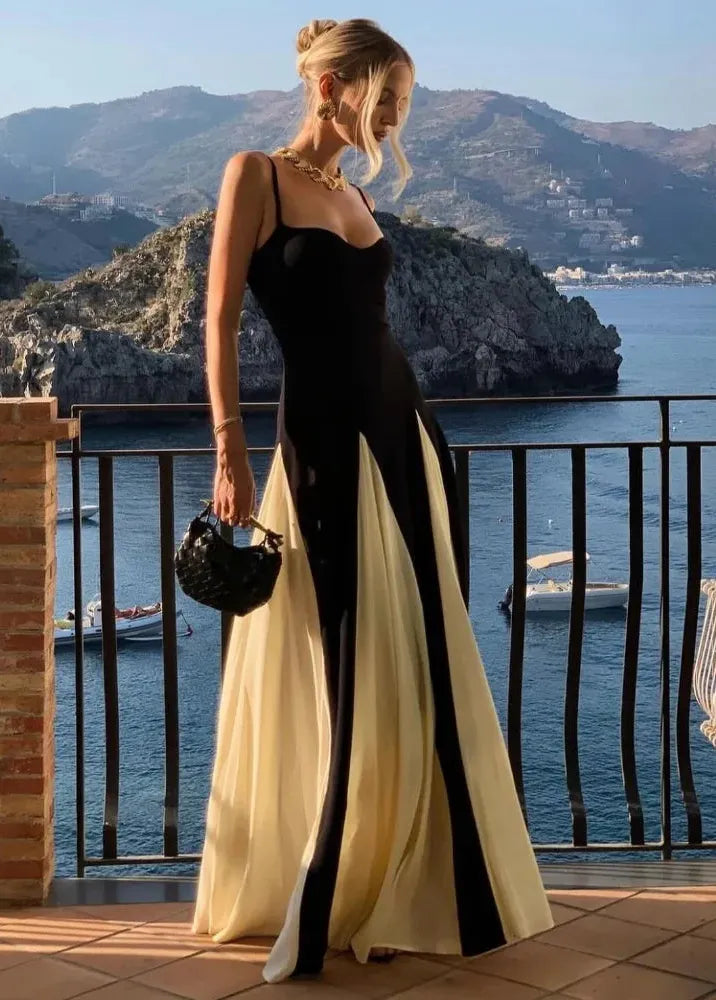 Robe longue noire et blanche chic-Robe Parfaite