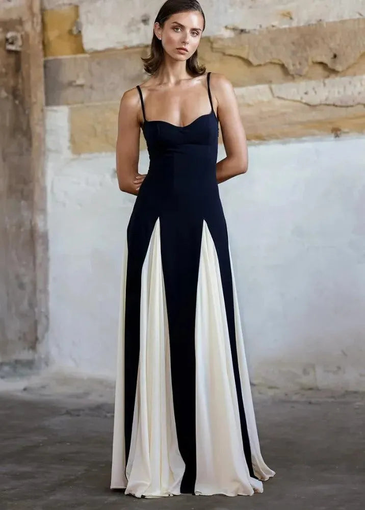 Robe longue noire et blanche chic