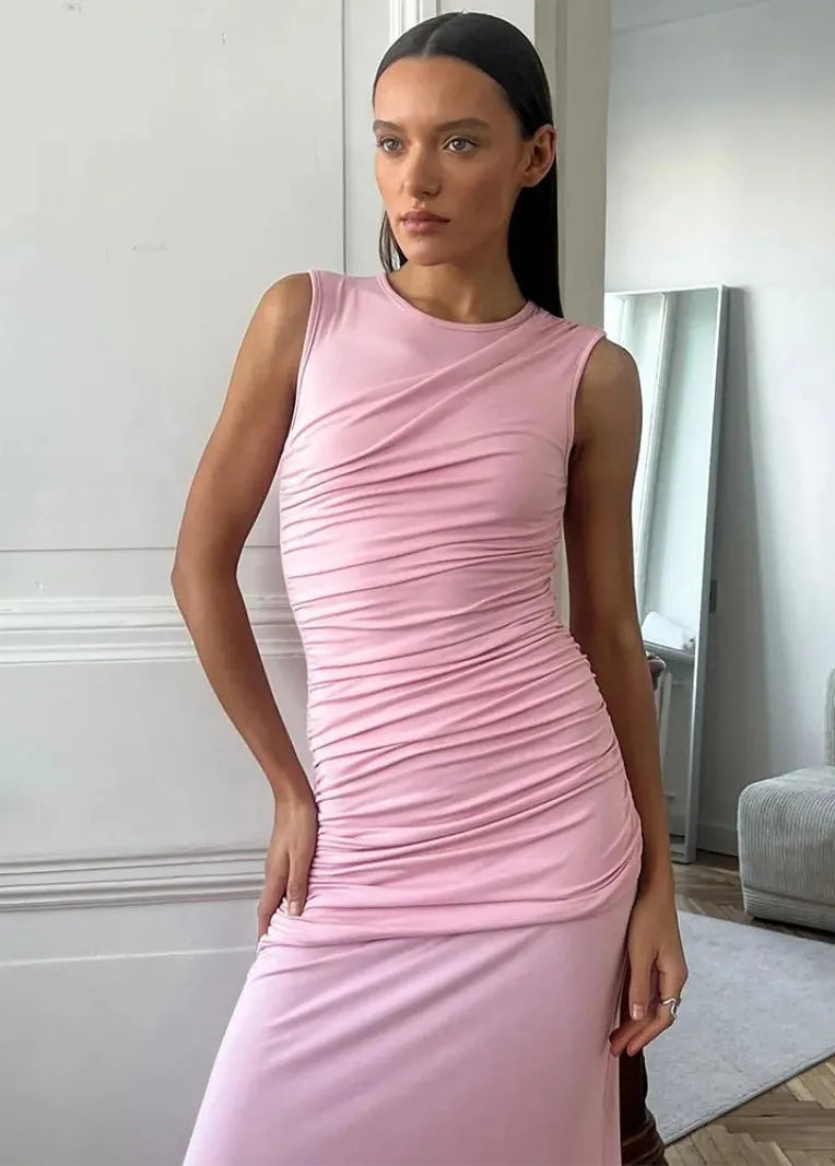 Robe longue rose