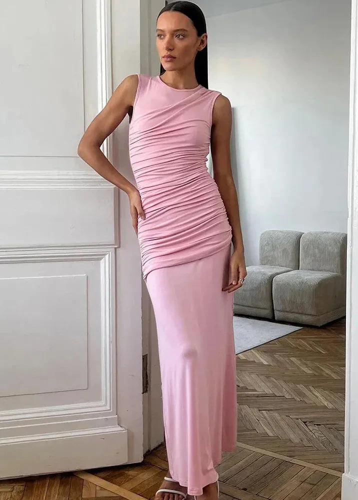 Robe longue rose