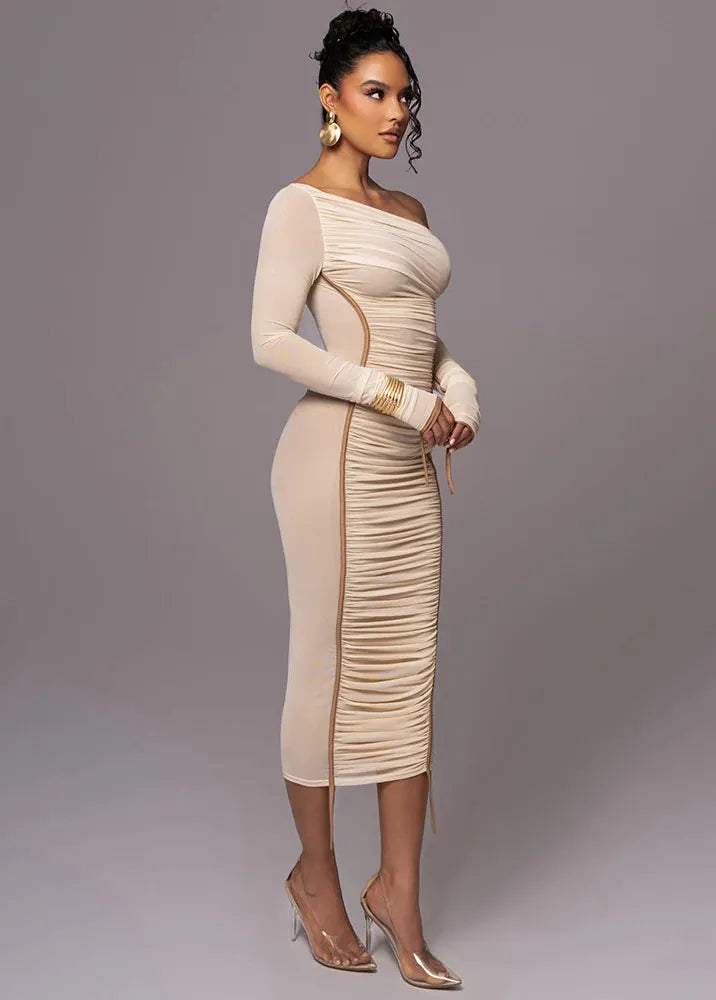 Robe mi longue beige
