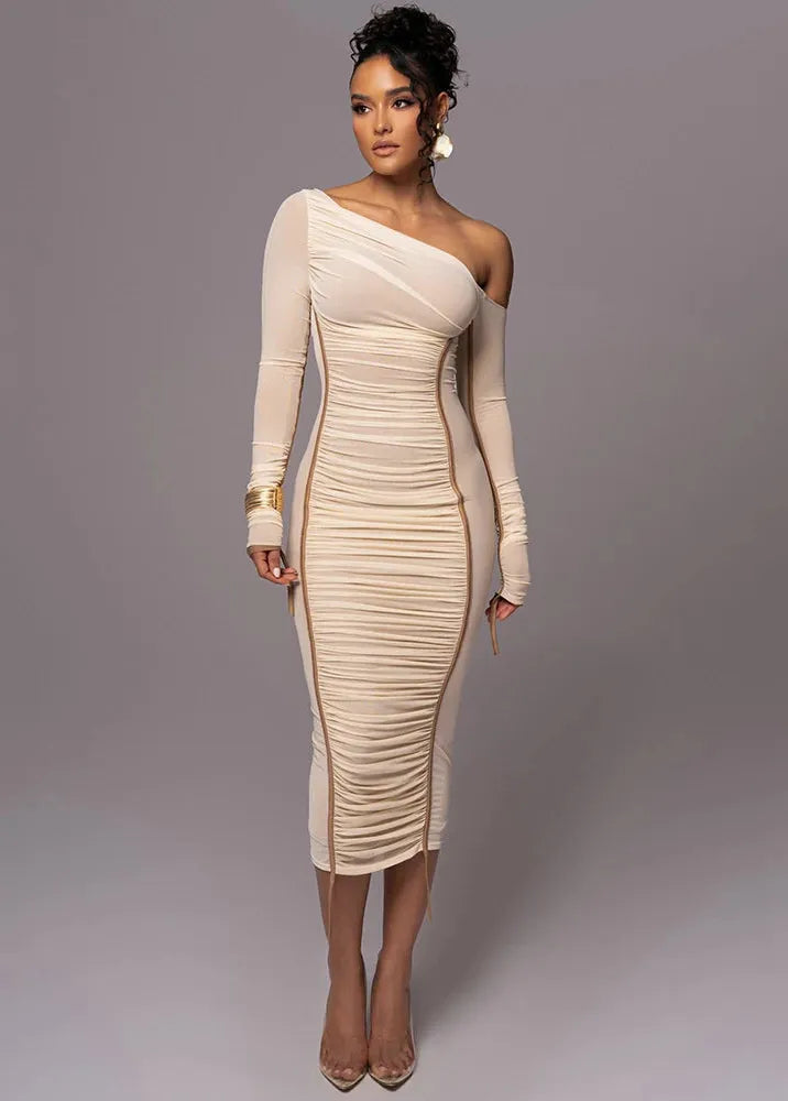 Robe mi longue beige