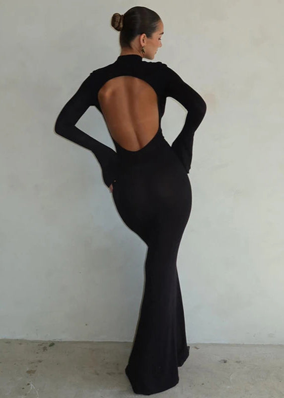 Robe noire dos nu manche longue