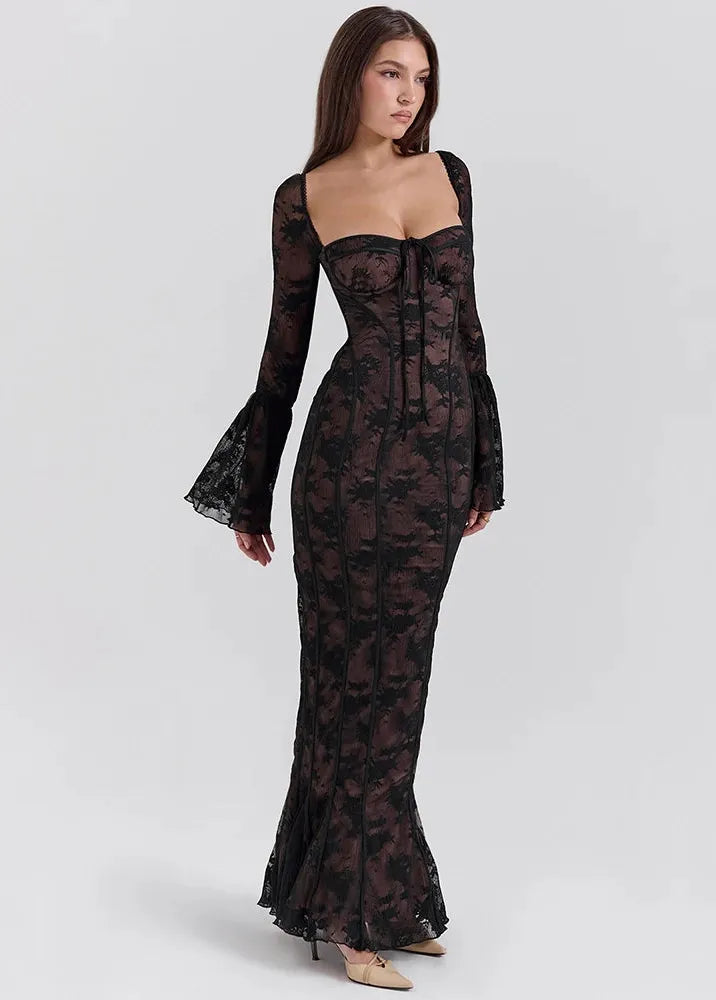 Robe noire longue dentelle