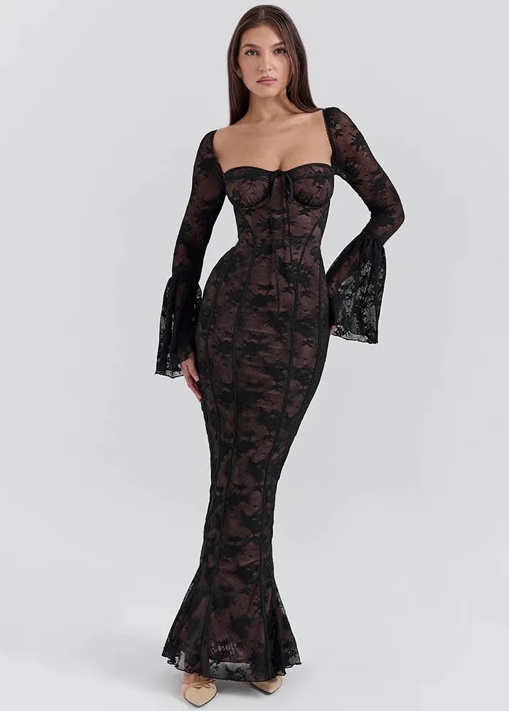 Robe noire longue dentelle