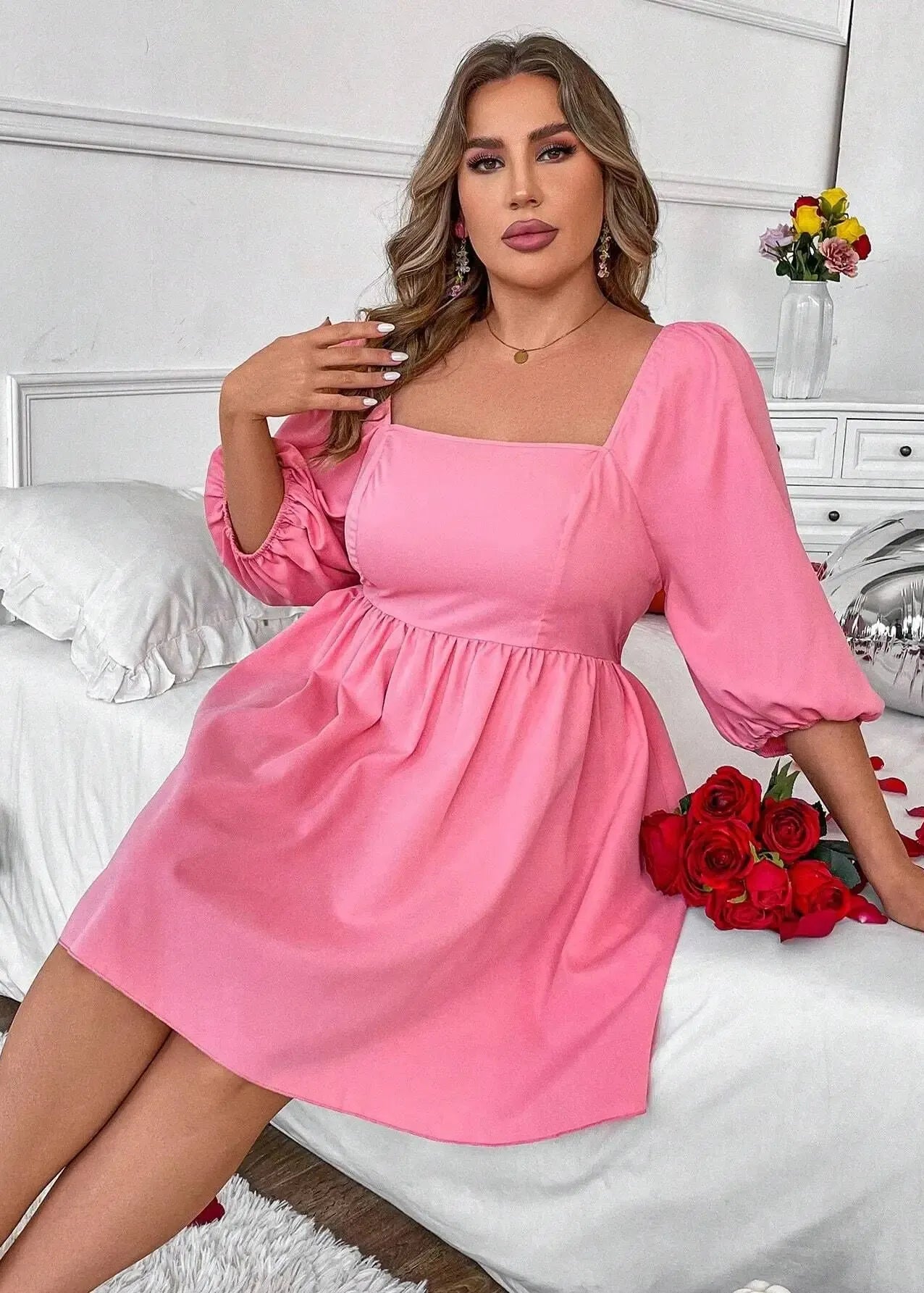 Robe rose grande taille