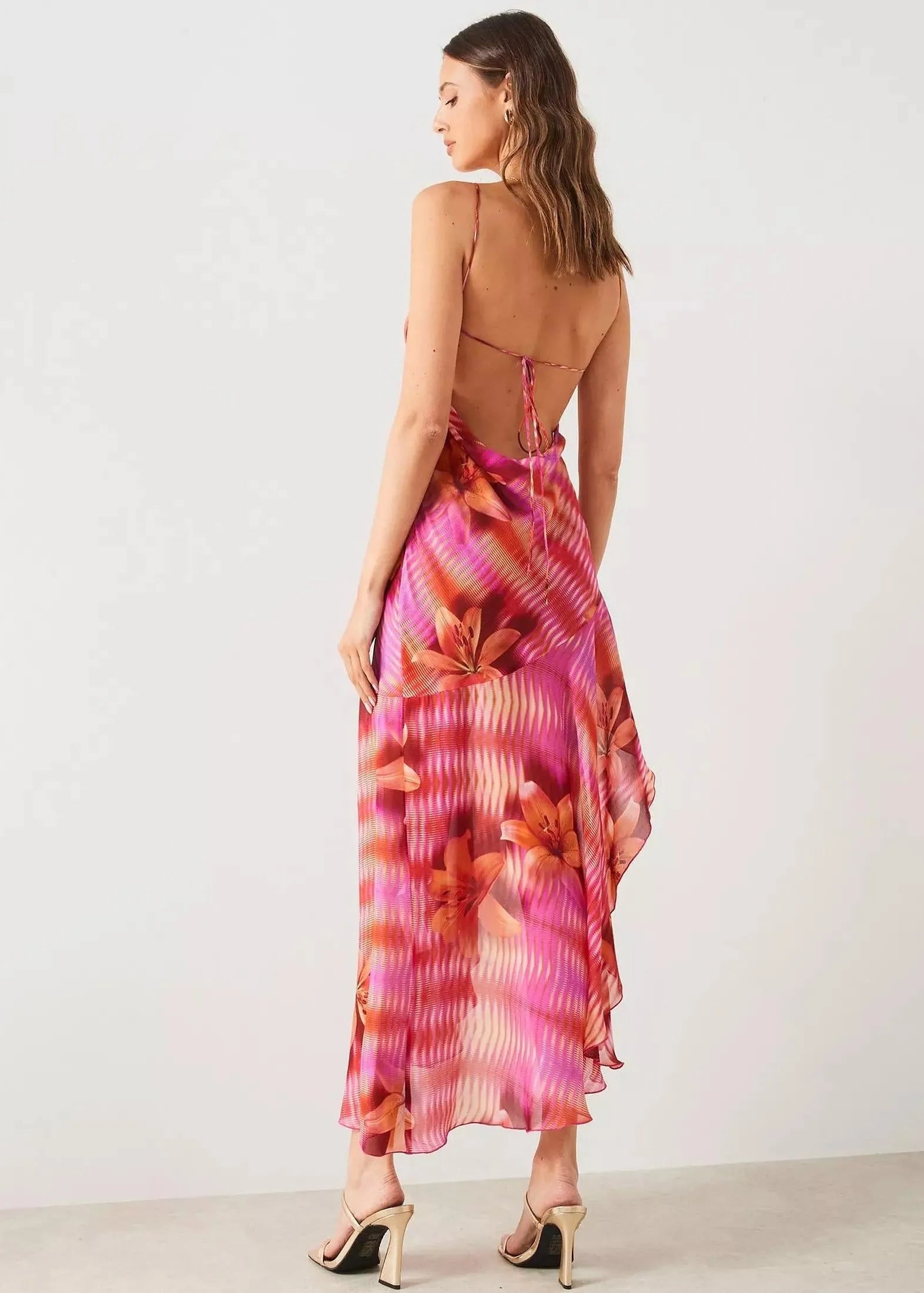 Robe rose imprimée fleurie