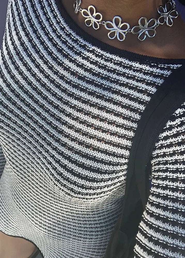 Robe tricotée rayée manches longues