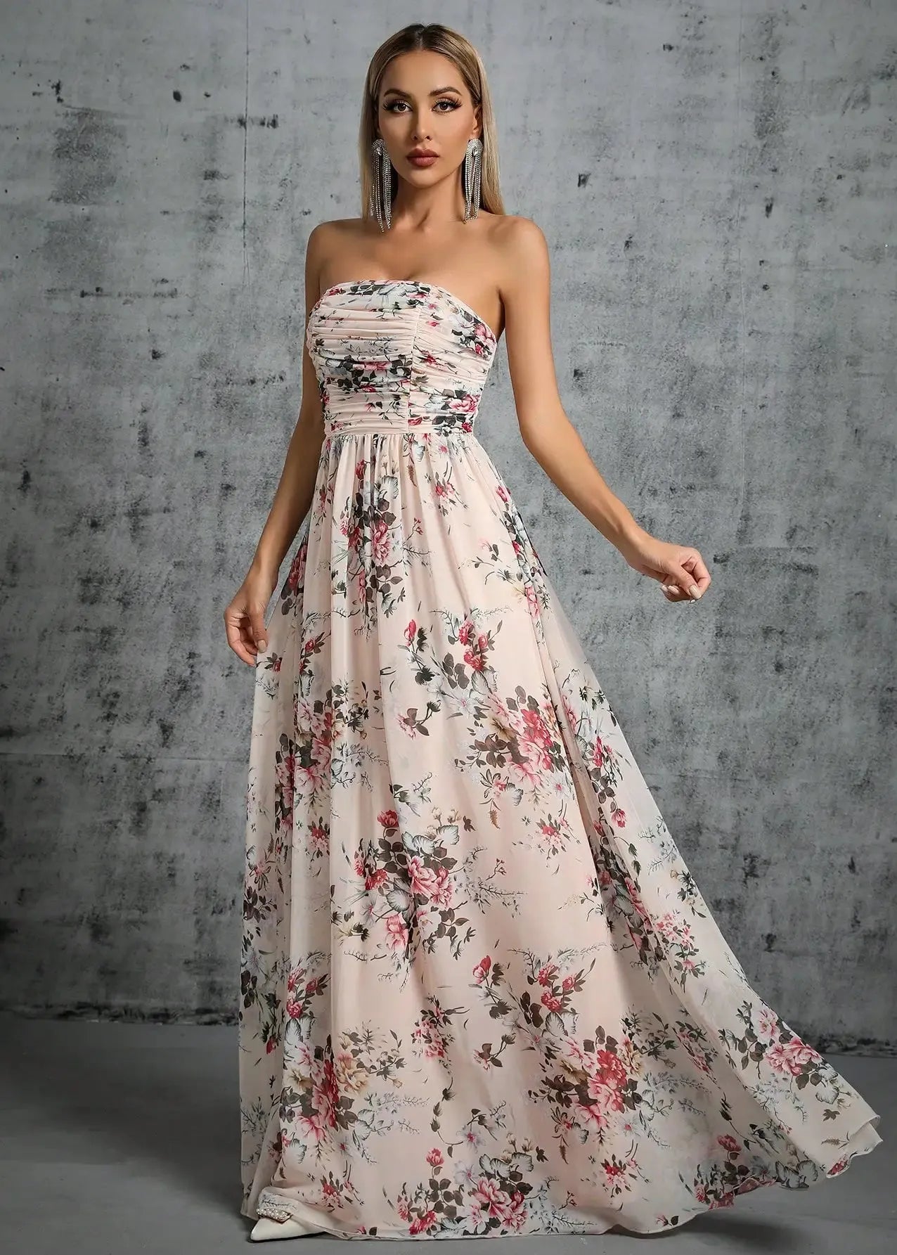 Robe bustier fleurie longue