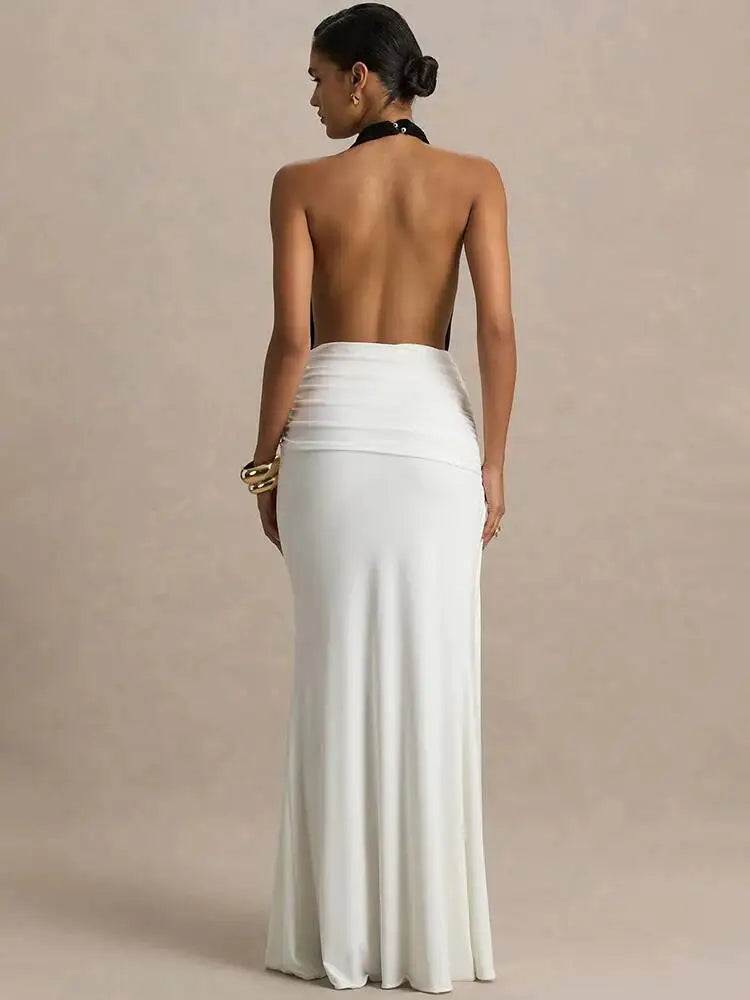 Robe de soirée blanche et noire