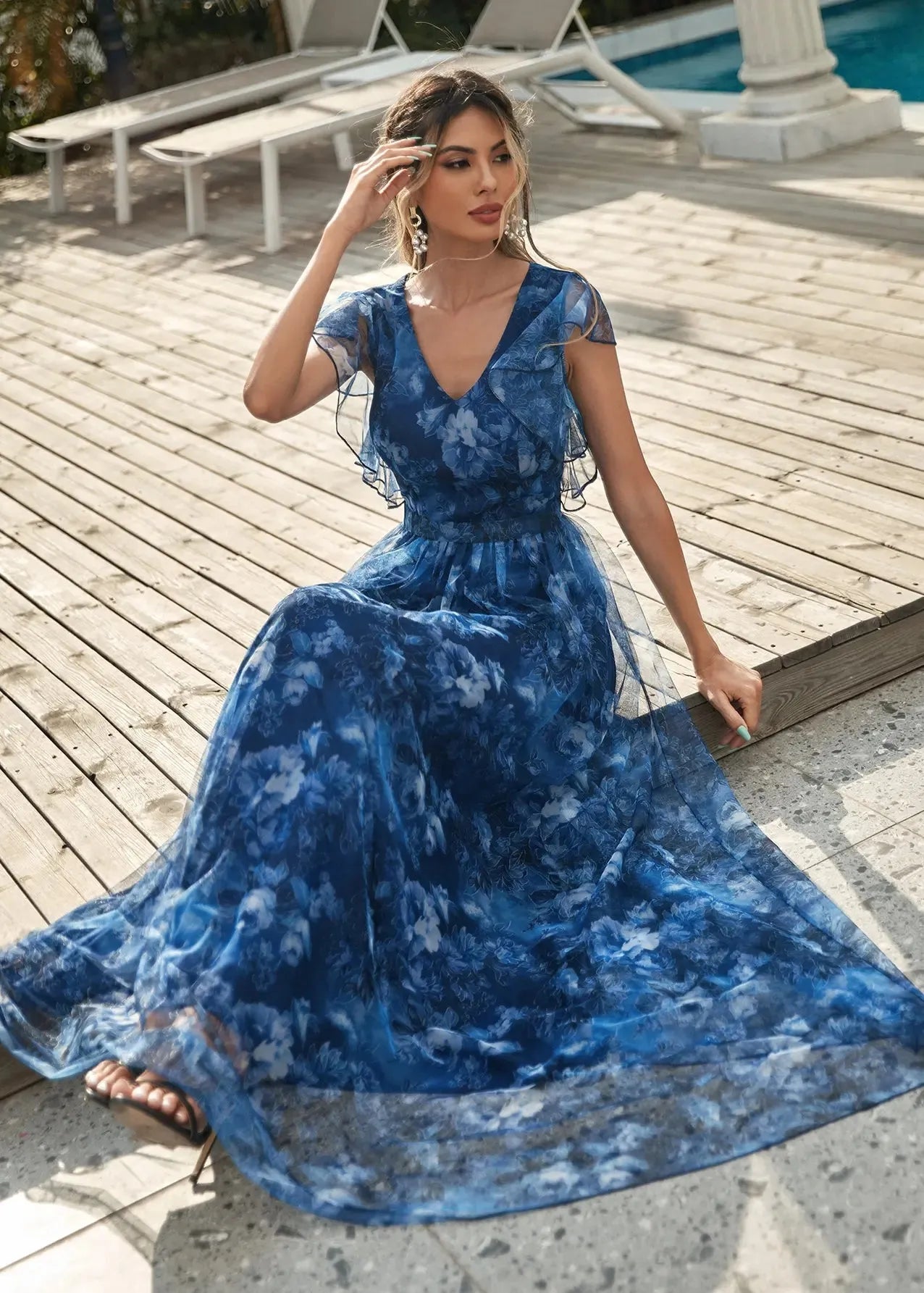 Robe cérémonie bleue fleur
