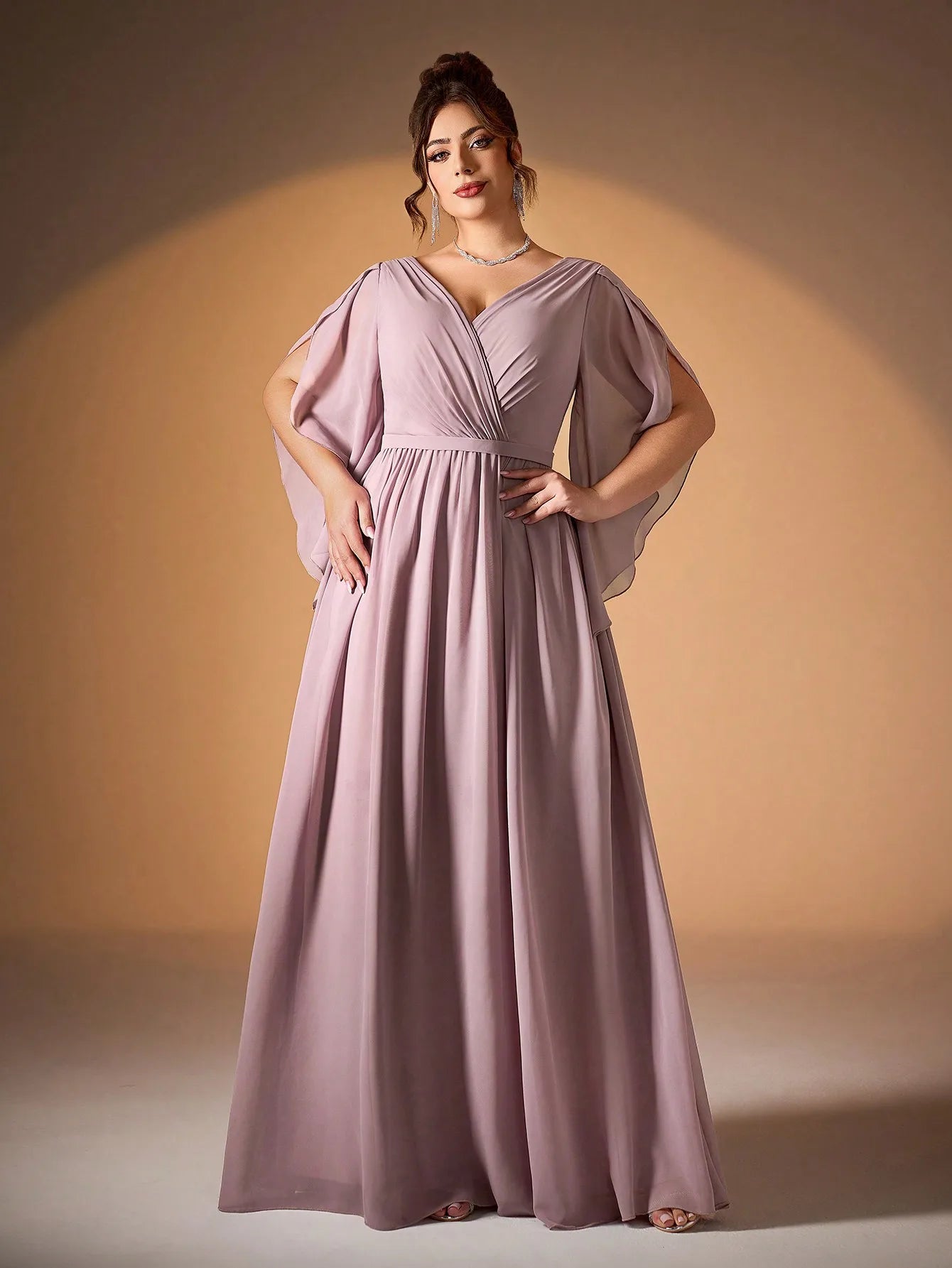 Robe demoiselle d'honneur grande taille rose poudré