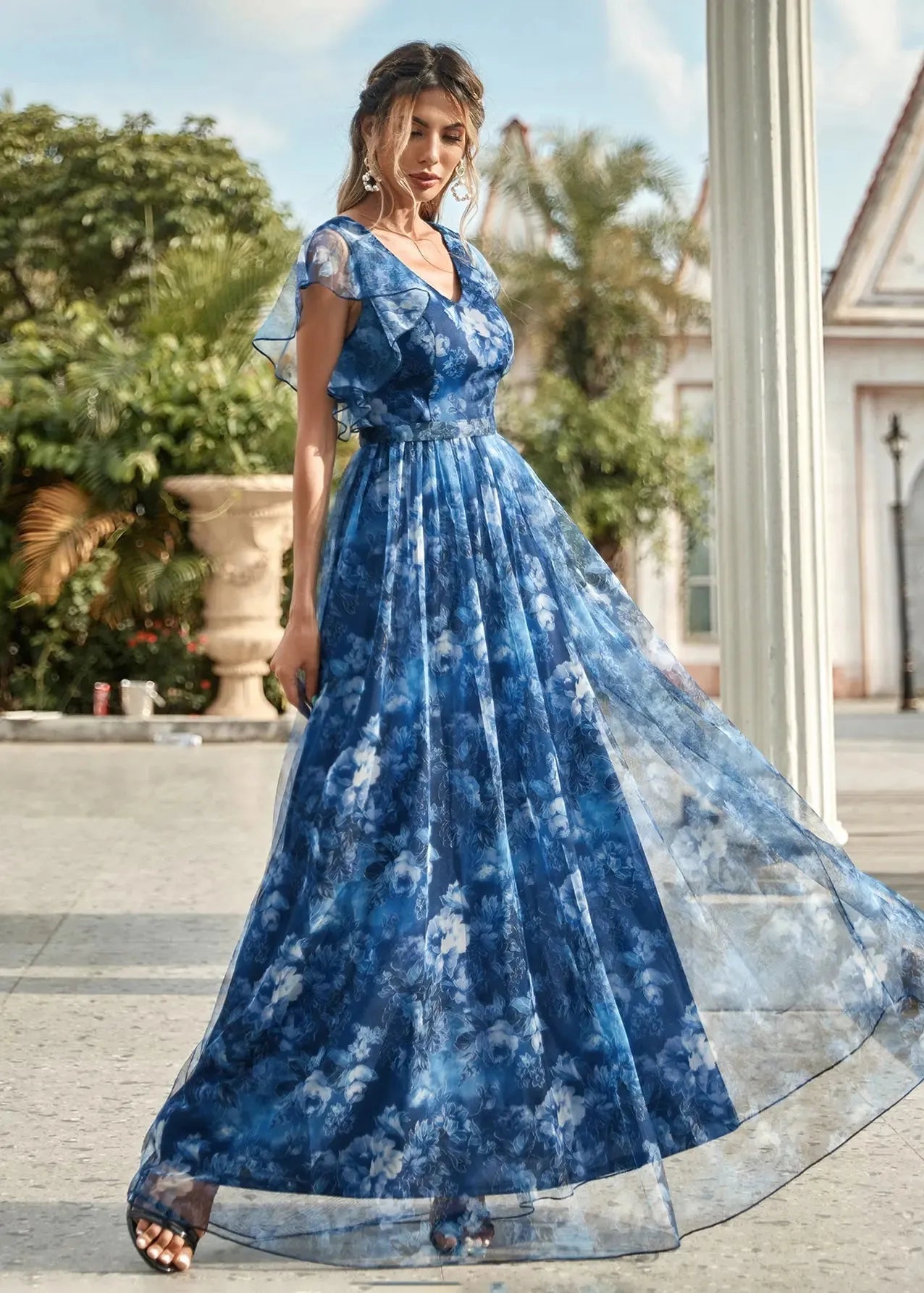 Robe cérémonie bleue fleur