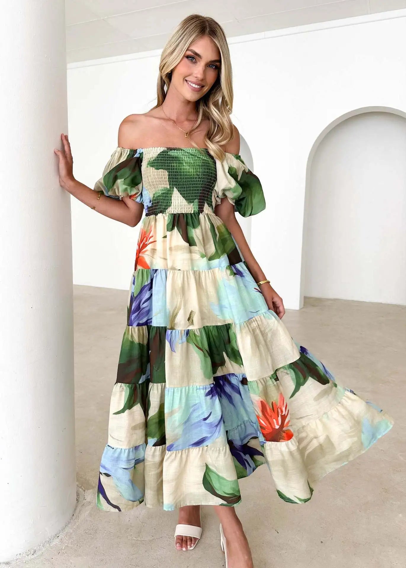 Robe fleurie manche bouffante