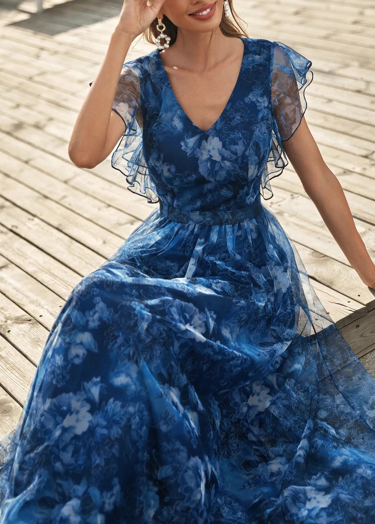 Robe cérémonie bleue fleur