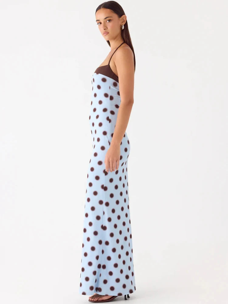 Robe longue bleue à pois