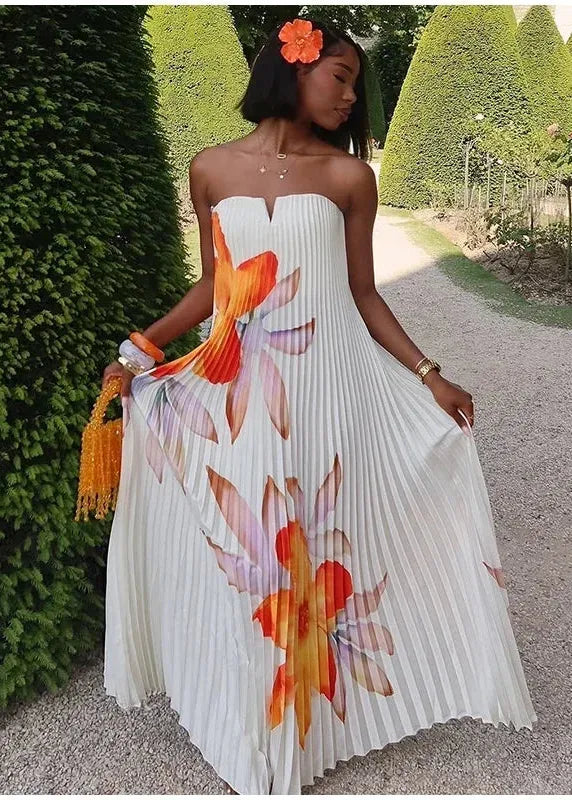 Robe longue plissée fleurie