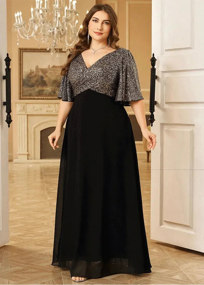 Robe grande taille noire et argentée