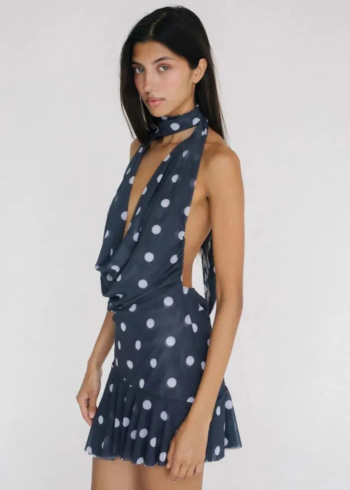 Robe a pois bleu marine
