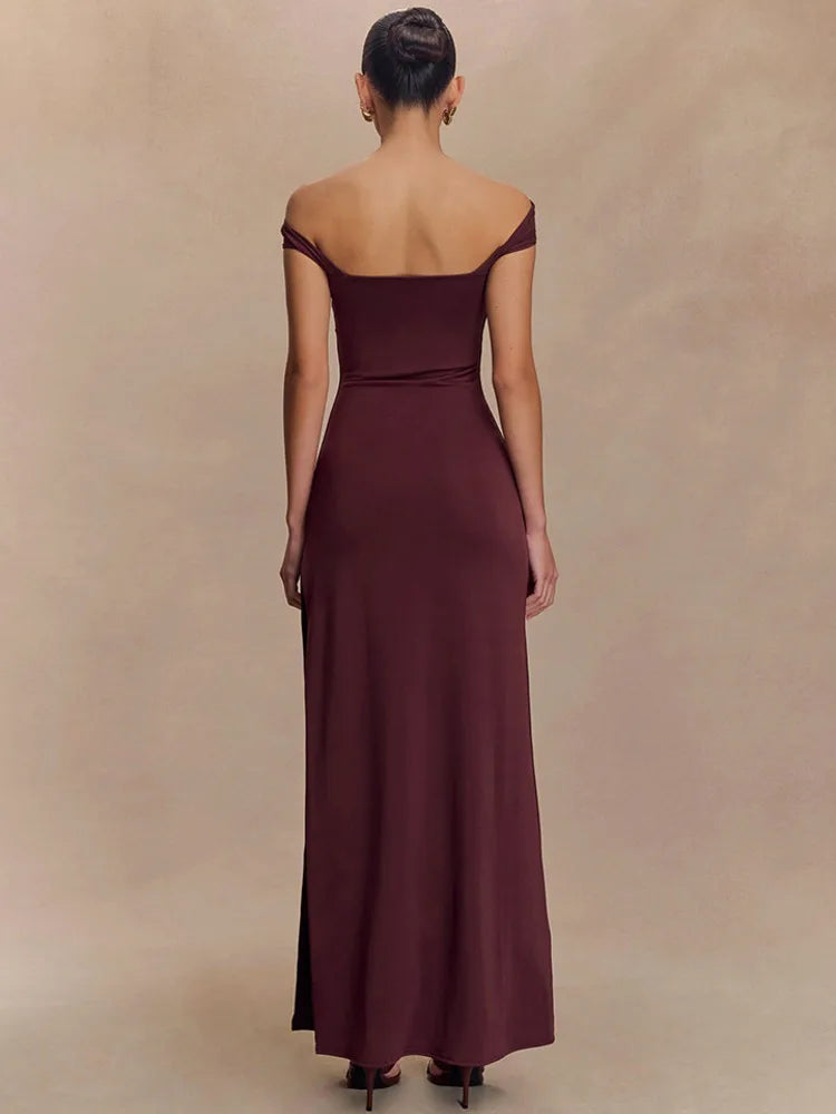 Robe longue fendue bordeaux
