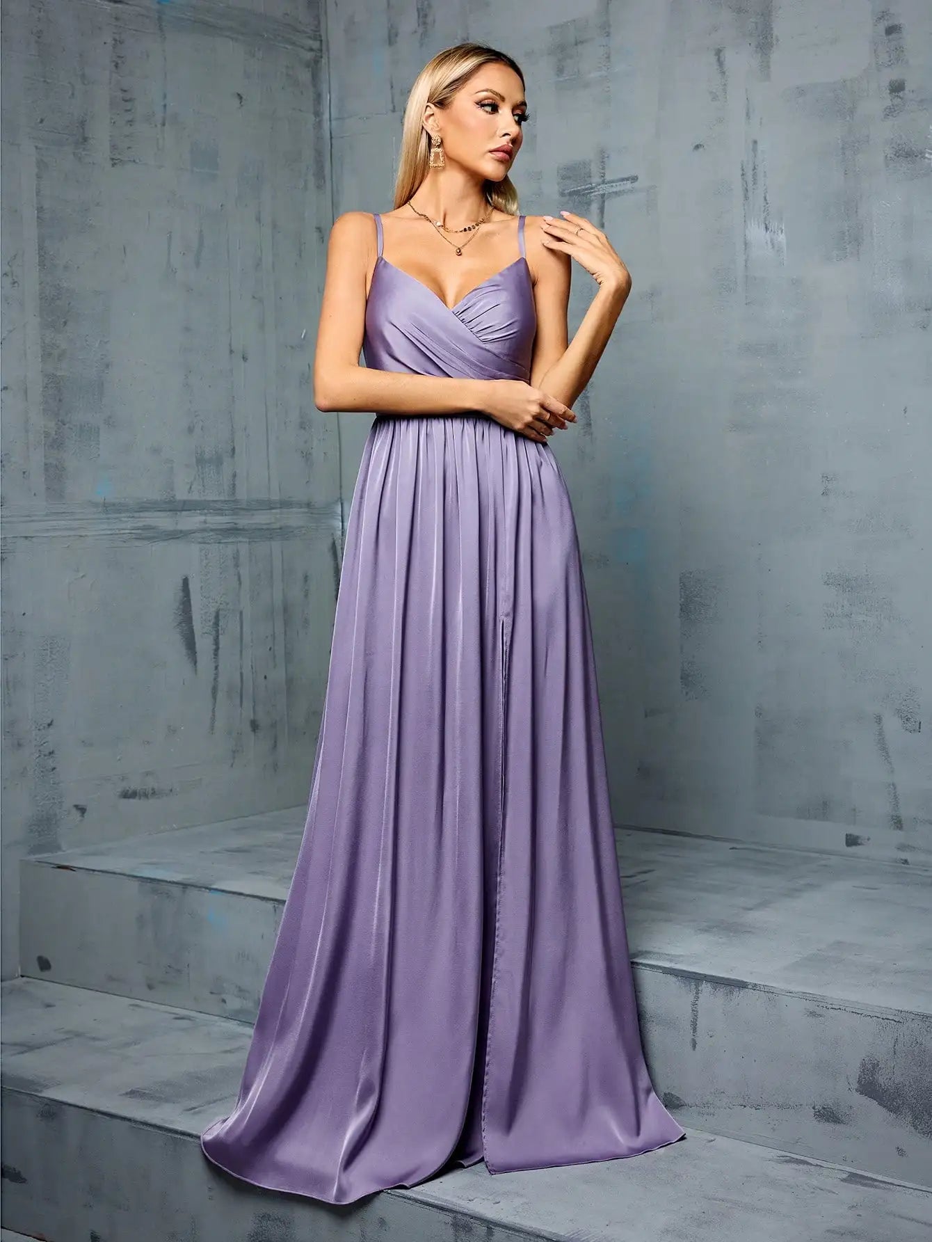 Robe satin fluide lilas