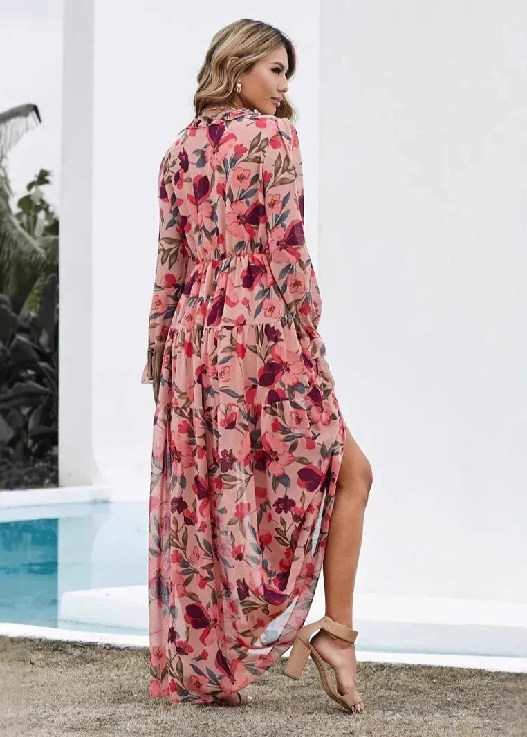 Robe longue fleurie manche longue
