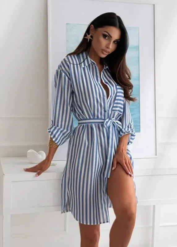 Robe chemise rayée bleu et blanc