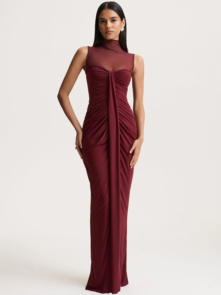 Robe longue drapée sans manche