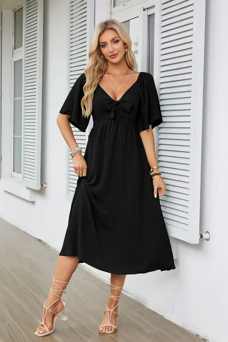 Robe noire fluide mi longue