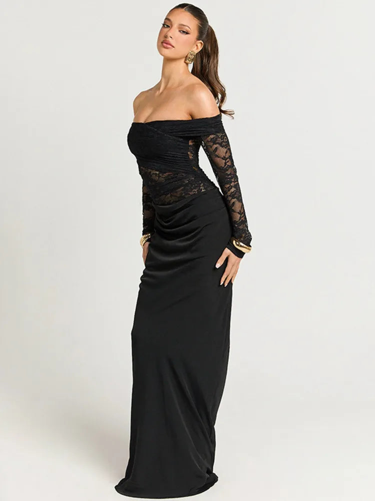 Robe noire dentelle manches longues