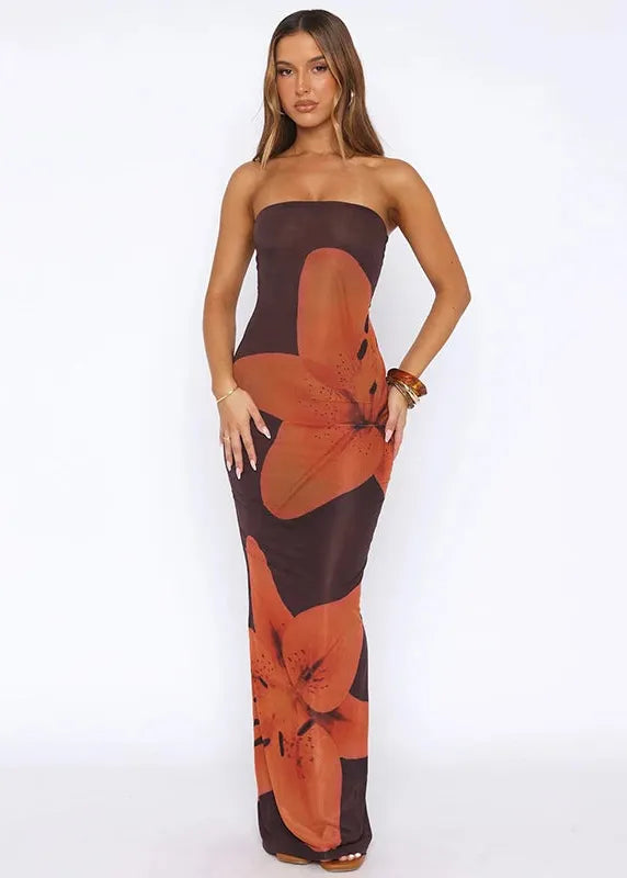 Robe tube fleurs oranges