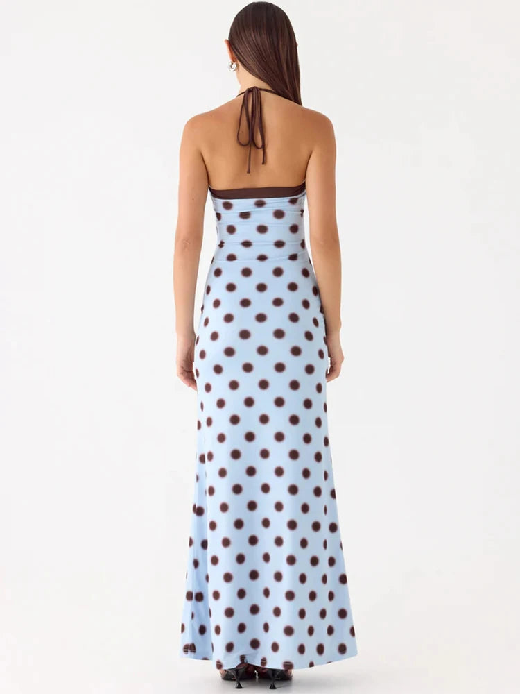 Robe longue bleue à pois