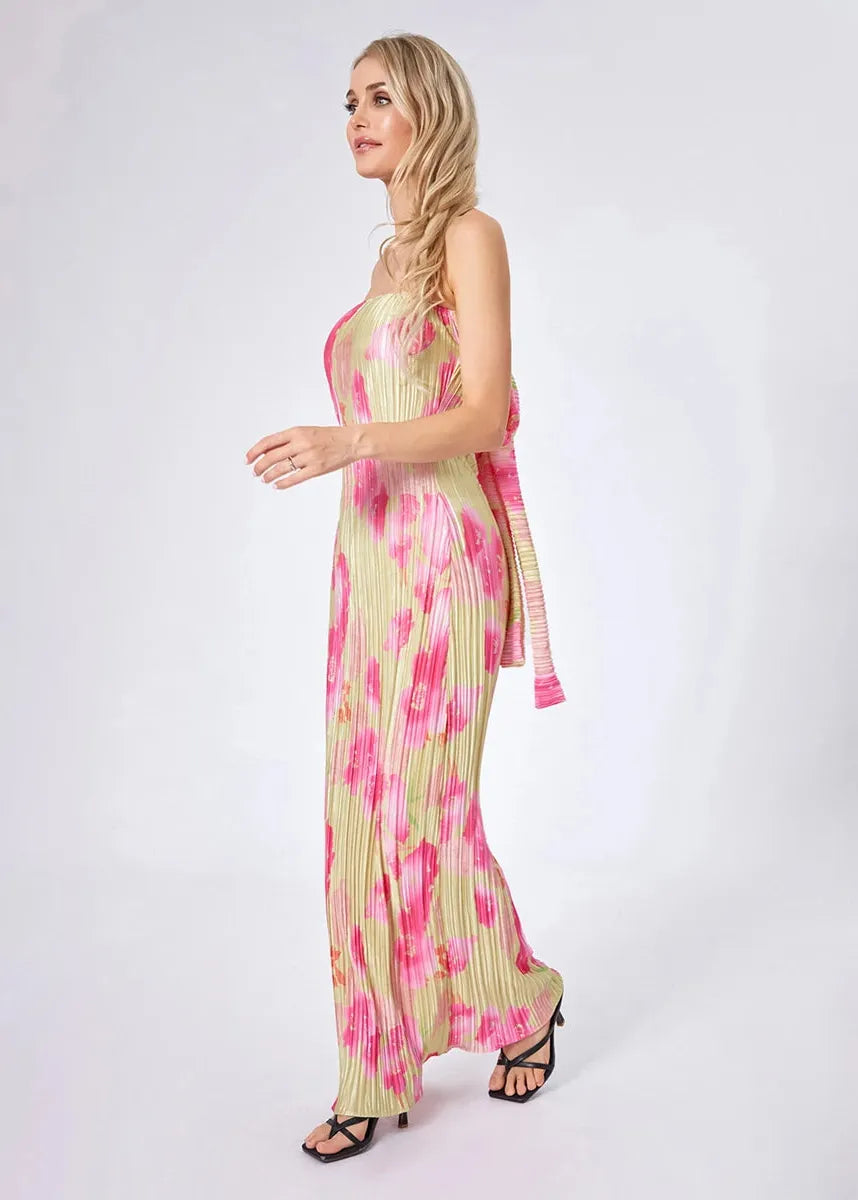 Robe bustier fleurie et plissée
