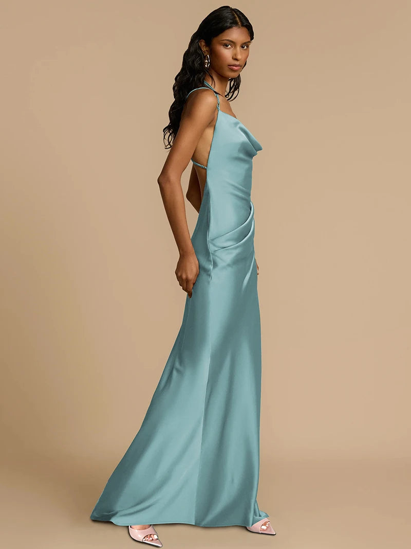 Robe satin bleu