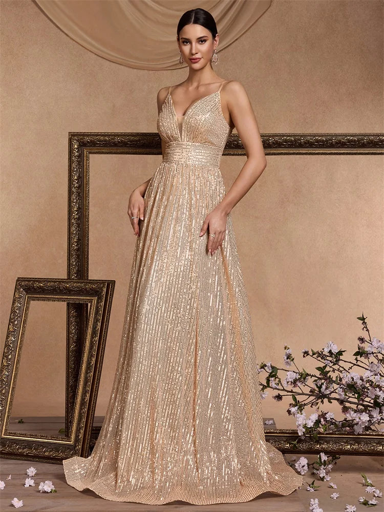 Robe longue sequin champagne