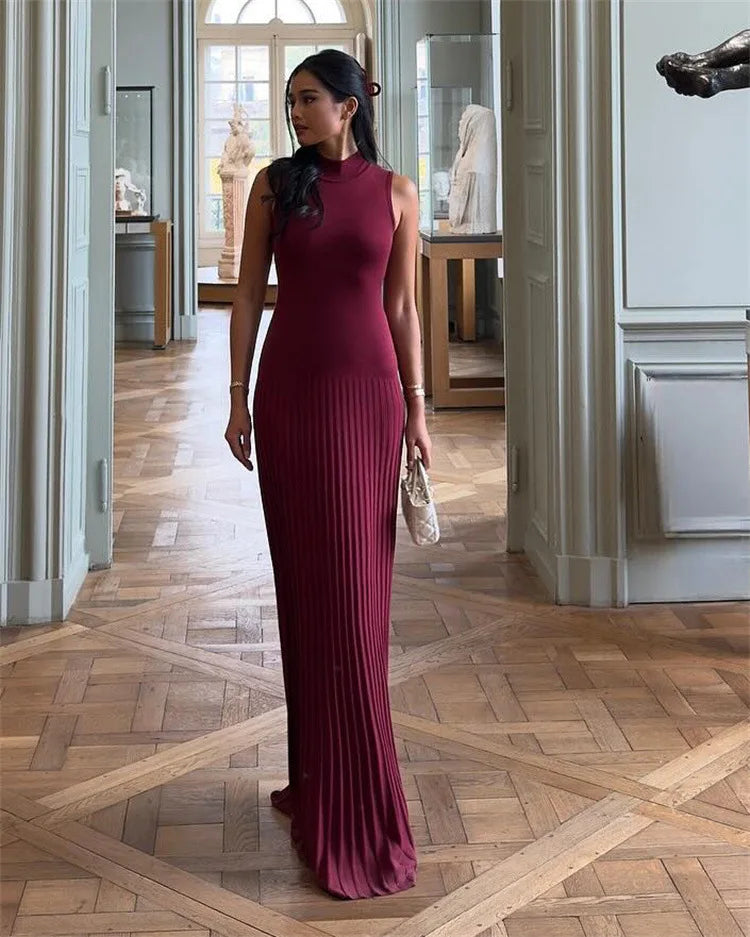 Robe longue sans manche bordeaux
