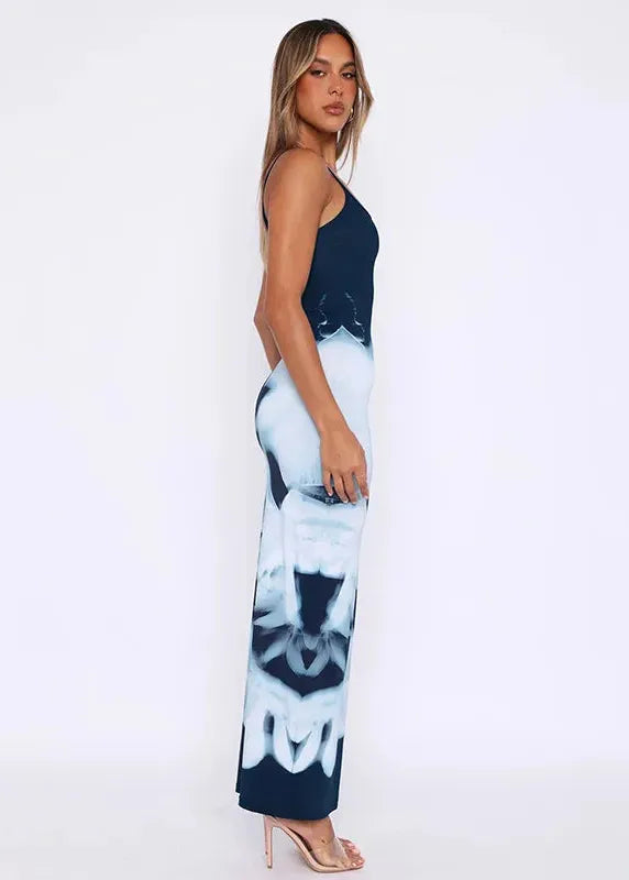 Robe longue moulante bleue