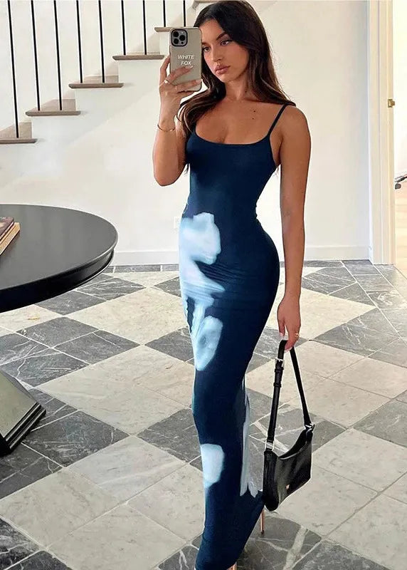 Robe longue moulante bleue